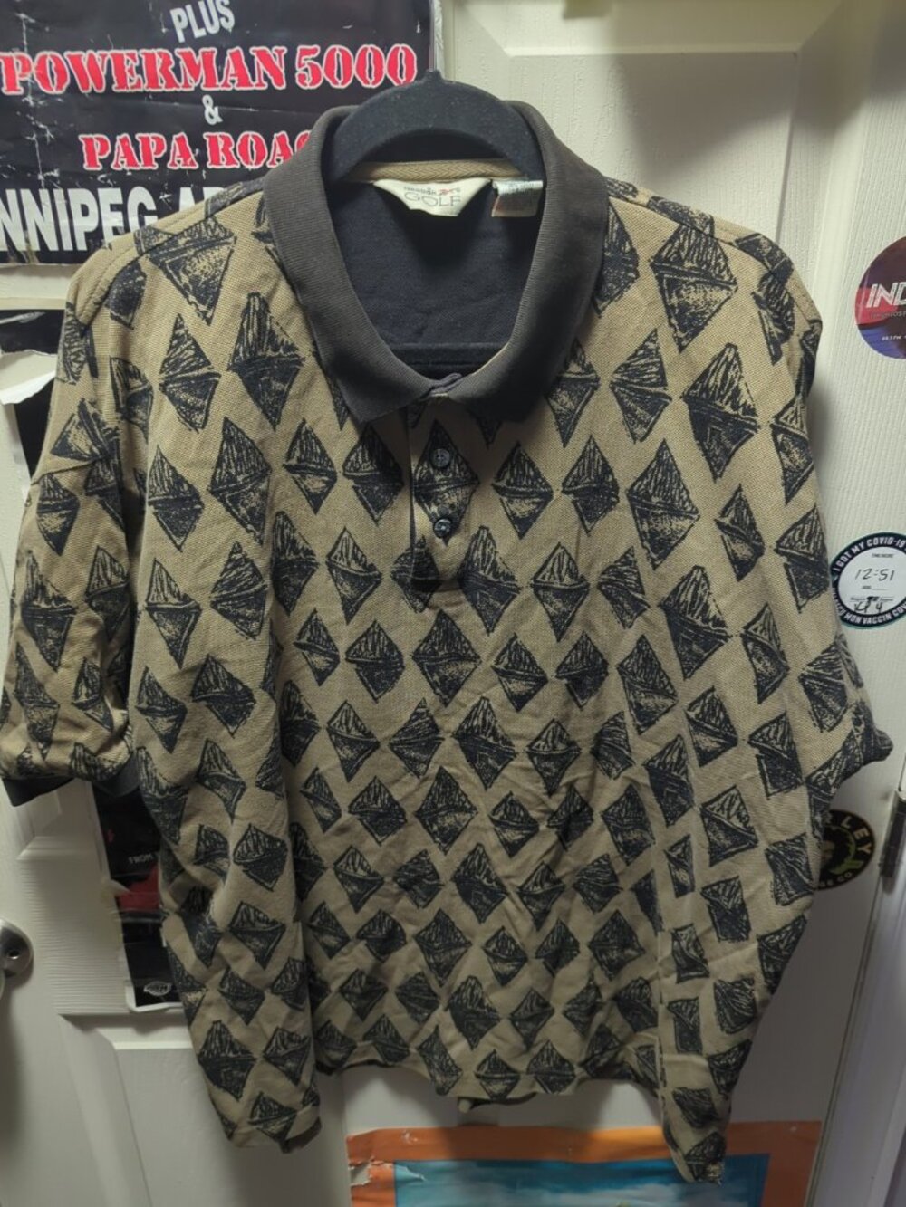 Reebok Polo Shirt Mens L Blackmoor Golf Club Pattern Abstract Tribal Vintage
